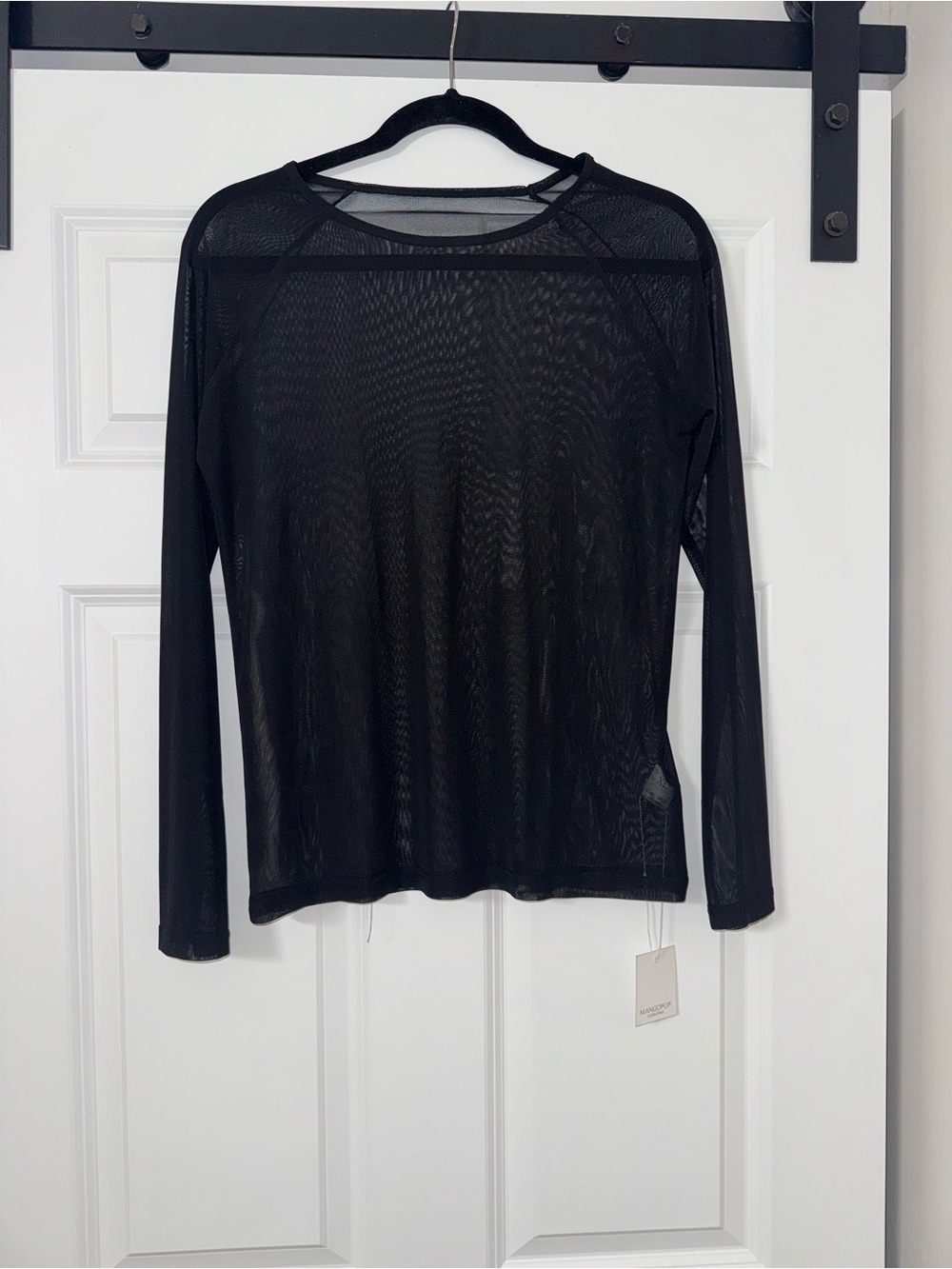Mangopop Women’s Black Sheer Long-Sleeve Mesh Top New with Tags